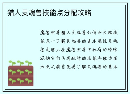 猎人灵魂兽技能点分配攻略